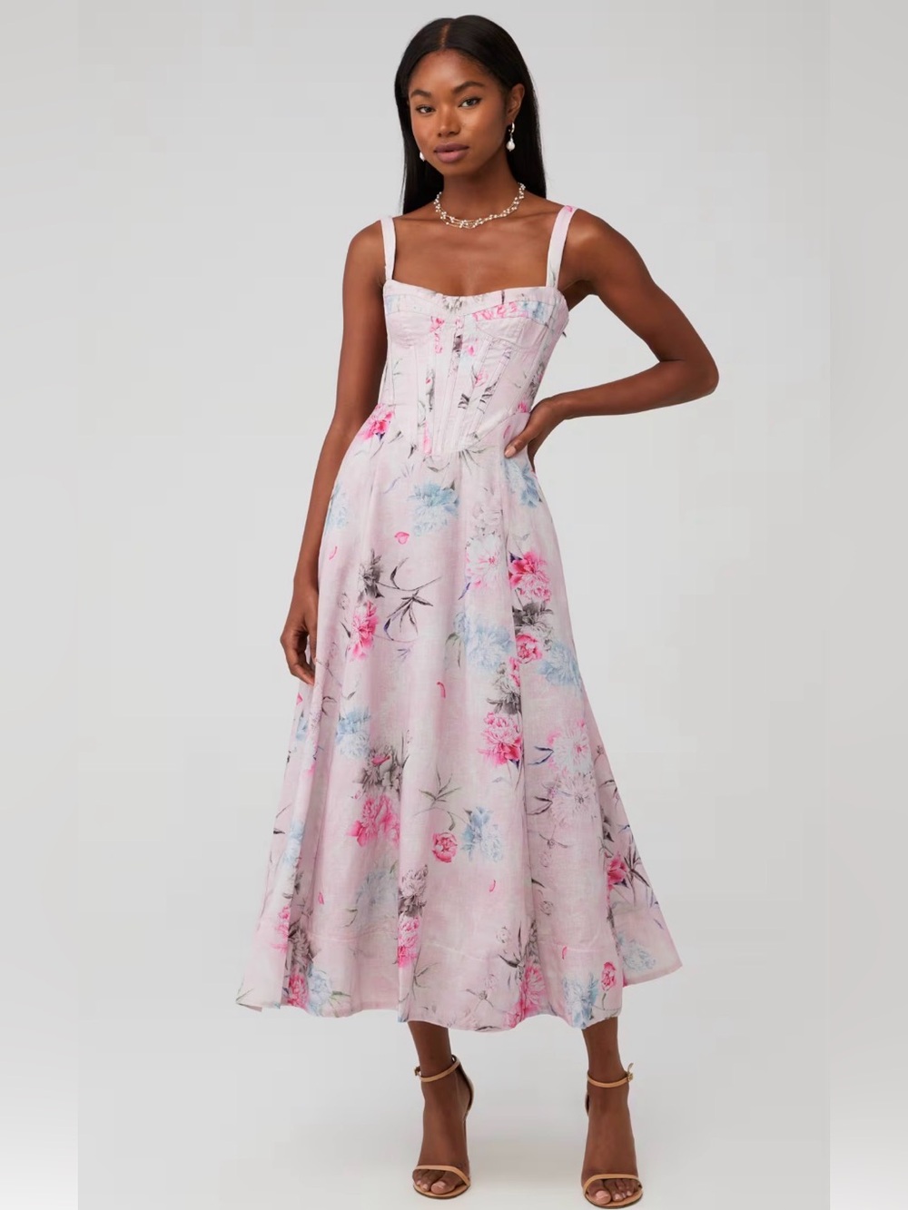 Bardot Adaline Corset Midi Floral Dress